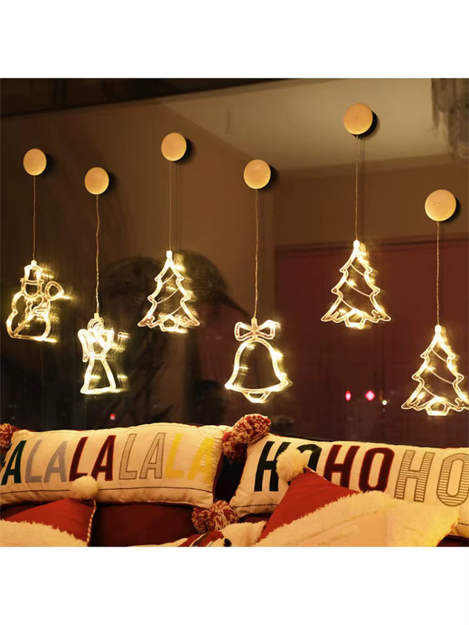 Weihnachtsbeleuchtung mit Saugnapf in Rentier- und Glockenform, warmweißes Licht für deine Weihnachtsdekoration - Bild 3