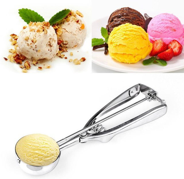 Eisbrei und Kartoffelschaufel aus Edelstahl in Silber mit Federgriff und runder Form - Bild 1