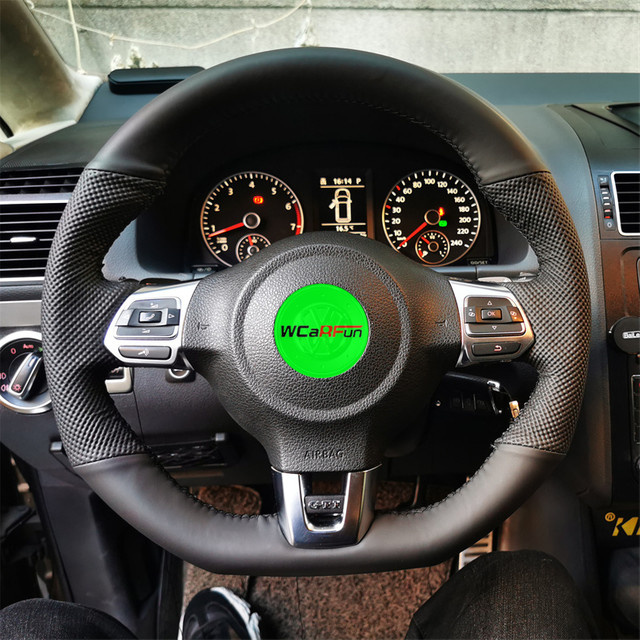 WCaRFun Lenkradabdeckung aus Leder mit Geflecht in Schwarz für Volkswagen Golf 6 GTI, Polo GTI, Scirocco R und Passat CC R-Line - Bild 1