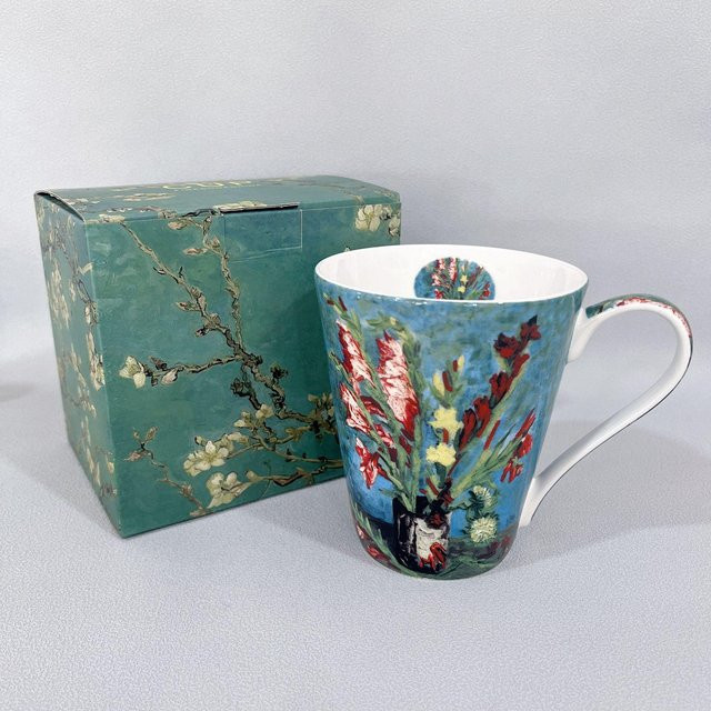 Knochenporzellan Tasse im Ölgemäldestil mit floralem Design Seeanemone und Löwenzahn, Mehrfarbig, 370 ml - Bild 1