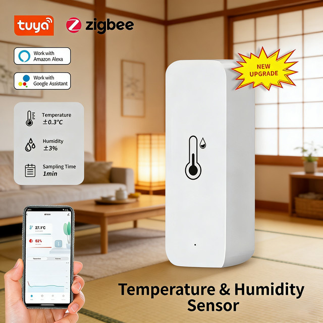 Tuya Zigbee Smart Home Hygrometer und Thermometer zur Echtzeitüberwachung von Innentemperatur und Luftfeuchtigkeit in Weiß, kompatibel mit Alexa und Google Home - Bild 1