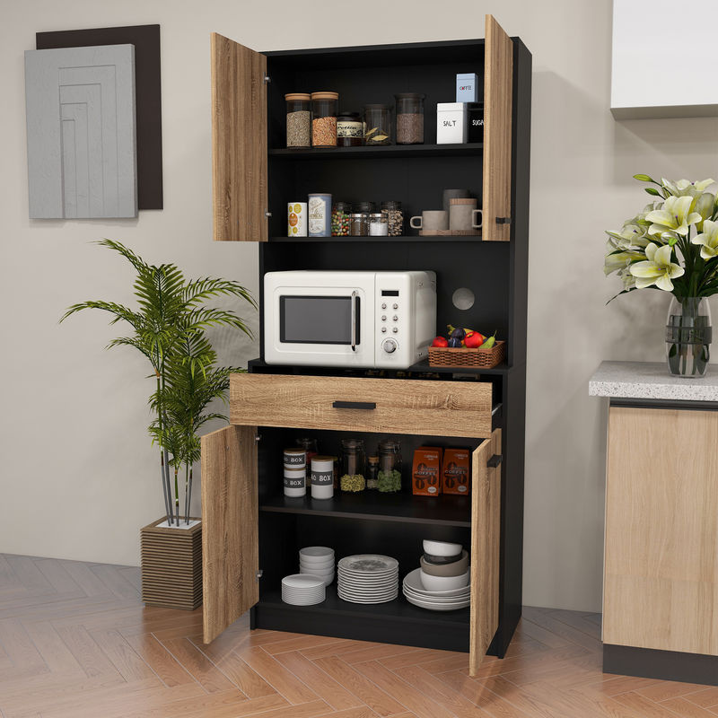 Aosom Küchenschrank im Industriedesign mit 4 Türen und 1 Schublade, Schwarz und Natur, B/T/H: 80 x 40 x 180 cm - Bild 2