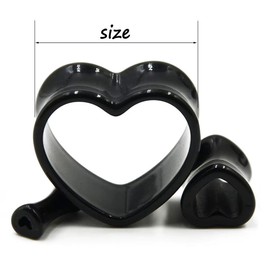 Ohr Gauge Piercing Acryl, Herzförmig, Schwarz Weiß, 4mm-25mm, Unisex - Bild 2