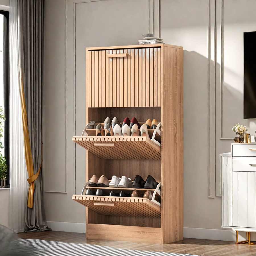 Rosahqnda Beistelltisch aus Massivholz als Schuhschrank mit aufklappbarem Deckel in Braun und Multicolour - Bild 2