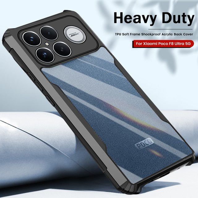 Xiaomi Poco F8 Ultra 5G Schutzhülle aus klarem Kristall-Acryl, stoßfeste Rückseite in Transparent und Schwarz, Displaygröße 6,9 Zoll - Bild 1