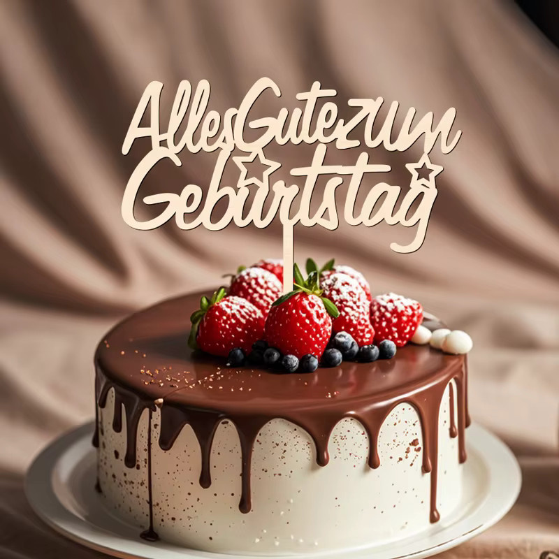 YOMDID Holz Kuchen Topper Alles Gute zum Geburtstag mit Stern-Design in Braun - Bild 5