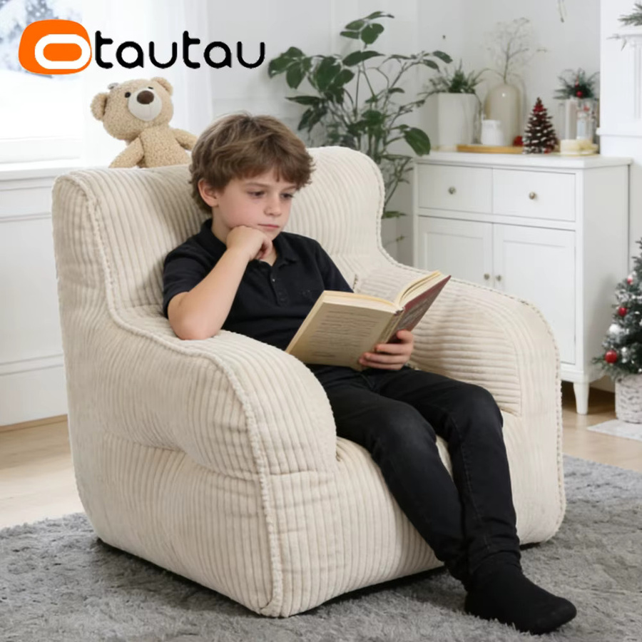 OTAUTAU Baumwoll-Cord-Sitzsackbezug für Kinder, Sessel-Hocker SF400, Beige - Bild 3