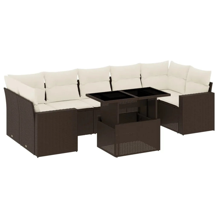 vidaXL 8-tlg. Garten-Sofagarnitur in L-Form aus braunem Poly-Rattan mit Kissen und pulverbeschichtetem Stahlgestell - Bild 2