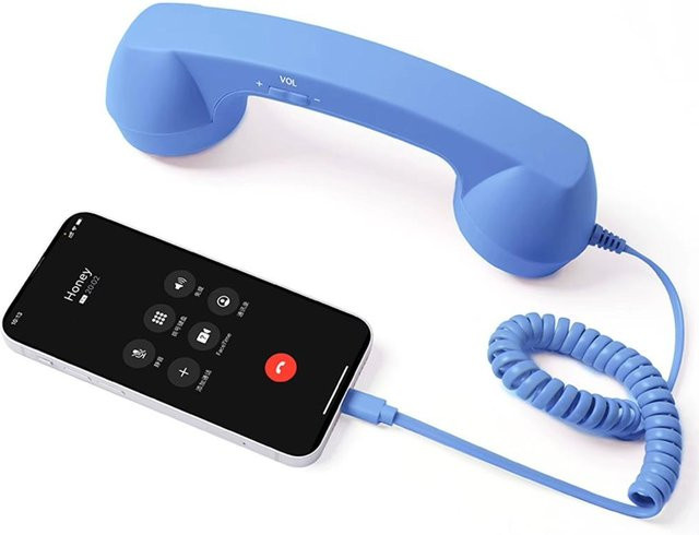 Shanghaihueikuan Retro-Telefonhörer Handheld-Empfänger mit USB-C und 3,5mm Klinke in Blau - Bild 1