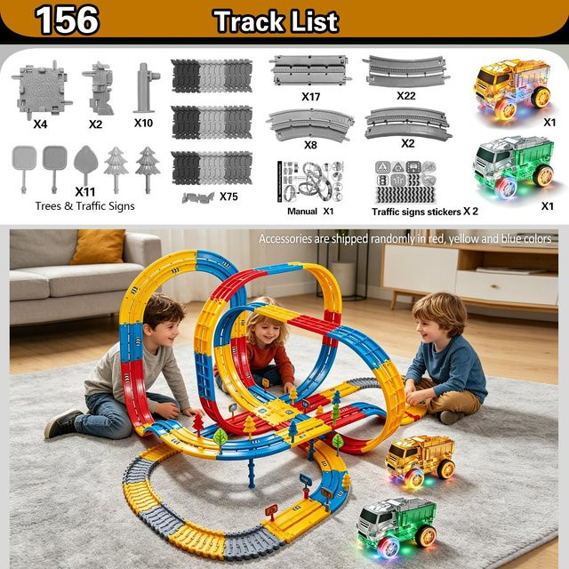 Linyi toy car Flexibles 3D-Schleifen-Rennstrecken-Bauset, mit LED-Lichtern, ab 6 Jahren - Bild 1