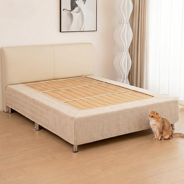 Elastischer Bettrahmenbezug aus Chenille von Lucky Life For Me in Beige, Waschbarer Bettrockschutz für Boxspringbetten, Breite: 120 cm - Bild 1