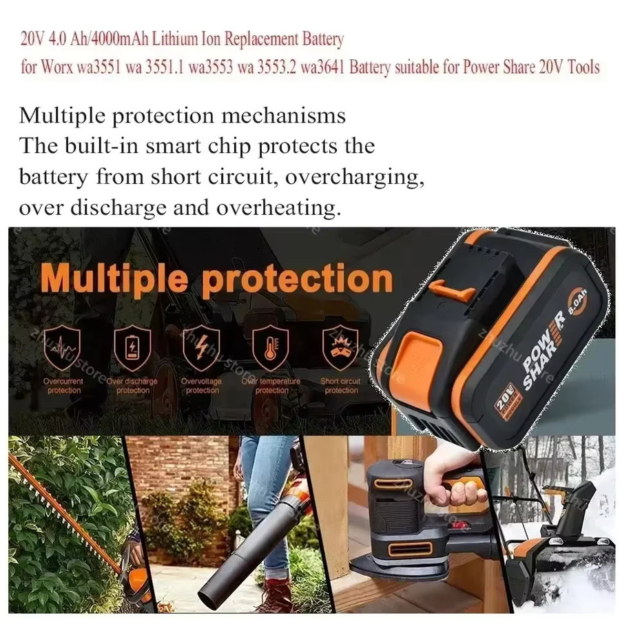 Worx Original Lithium-Ionen-Akku 20V mit 8,0 Ah für WA3551, WA3553, WX176, WX550, WX386, WXino 3, WXgain und WX800, WU268 - Bild 4
