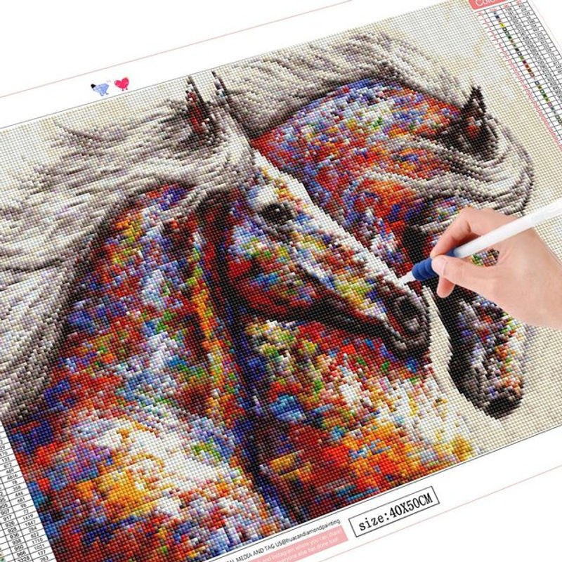 FIYO DIY Diamantmalerei Pferd 5D Mosaik Stickerei Set mit quadratischen Steinen, Mehrfarbig, B: 30 cm, H: 20 cm - Bild 1