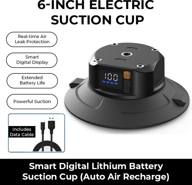 Elektrischer Saugnapf von luxuglow in Schwarz zur Fixierung von Autokameras und Smartphones mit Stoßdämpfung für 3/4/5/6 Zoll Geräte - Bild 1