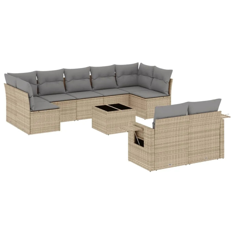 vidaXL 10-tlg. Garten-Sofagarnitur in L-Form aus Poly-Rattan in Beige-Grau mit UV-beständigen Kissen und Metallrahmen - Bild 2