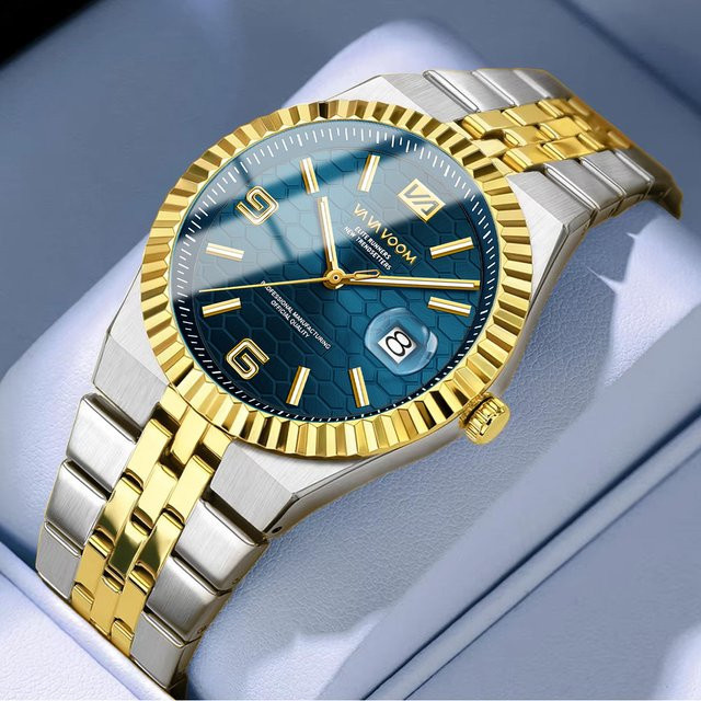 VA VA VOOM Armbanduhr Edelstahl, Bicolor, blaues Zifferblatt, Quarz, Herren - Bild 1