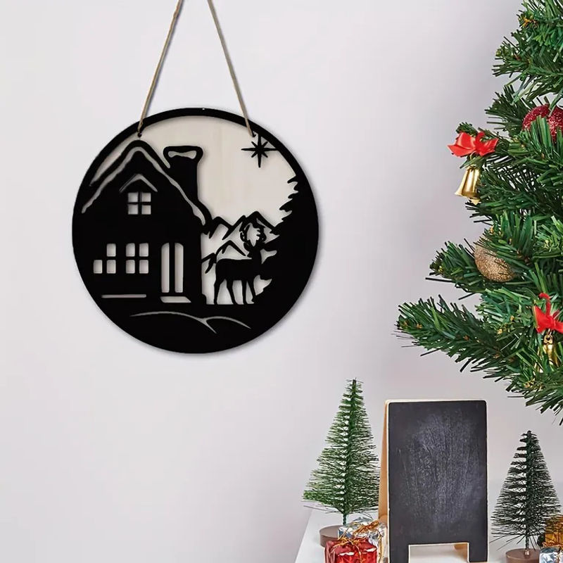 SZ-Damai Weihnachts-Wandbehang mit Elch und Schneeflocken aus Acryl und Holz in Schwarz - Bild 5