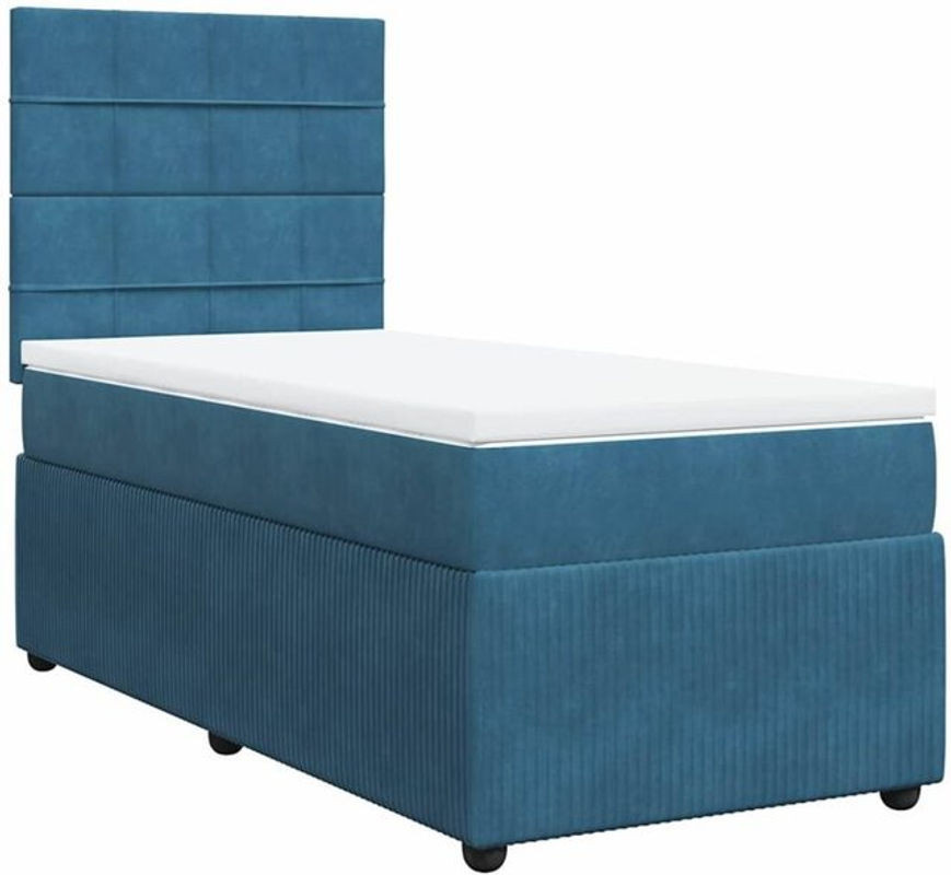 Vidaxl Boxspringbett mit Matratze aus Samt in Blau, B/T/H: 90 x 190 x 150,5 cm - Bild 1