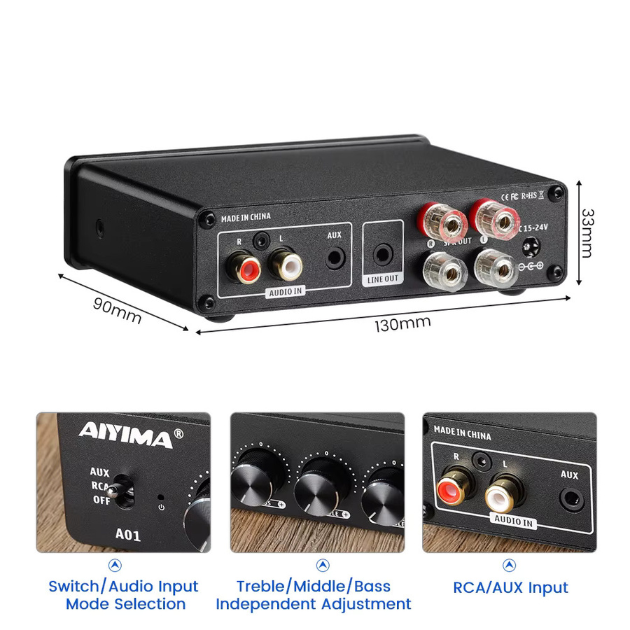 AIYIMA A01 PRO Bluetooth HIFI Stereo Audio Verstärker, 2,0 Klasse D Heimkino Amp, Schwarz - Bild 2