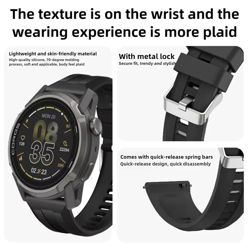 COROS Uhrenarmband Silikon, 22 mm, Schwarz, Unisex - Bild 3