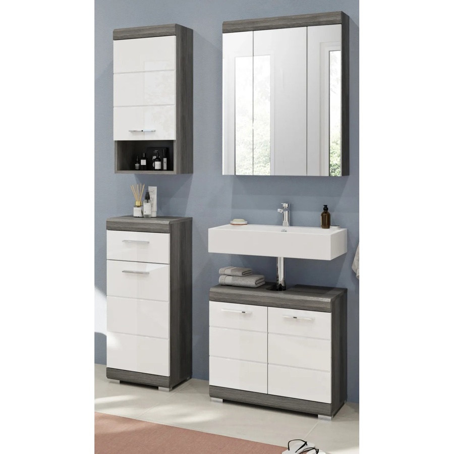 Inn.Furn Badmöbel-Set Shawn in Weiß Hochglanz und Grau, 4-teilig, Breite: 112 cm - Bild 2