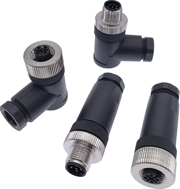 CNMAWAY Sensorstecker M12 Wasserdichter Stecker und Buchse in Schwarz mit Gerade und Winkel sowie Gewindeanschluss für 4 5 oder 8 Pin Typ A - Bild 1