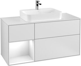 V&B Finion Waschtischunterschrank in Weiß, Wandmontage mit integrierter LED-Beleuchtung und internen Schubladen, Breite: 120 cm - Bild 1