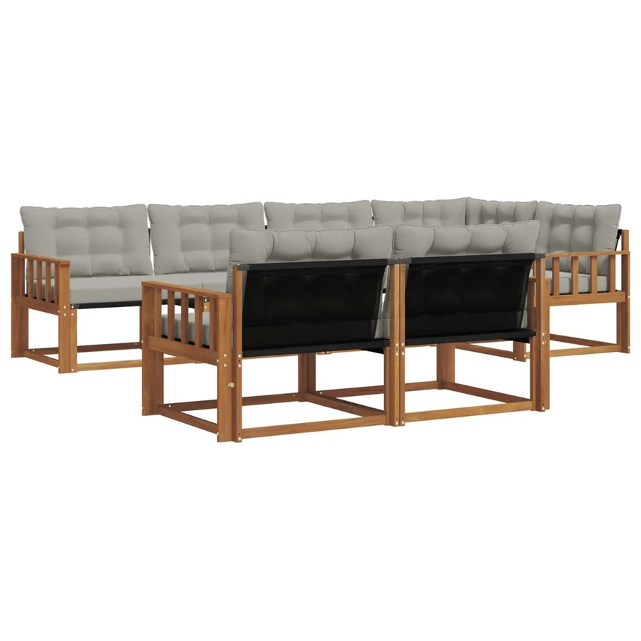 vidaXL Outdoor-Sofagarnitur aus Akazienholz in L-Form, 7-teiliges Set mit Kissen und Textilene-Bezug, Natur und Hellgrau - Bild 2