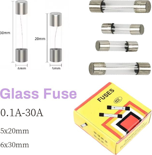 Schnelle Glassicherung transparent 250 V, Maße: 5 x 20 mm und 6 x 30 mm - Bild 1