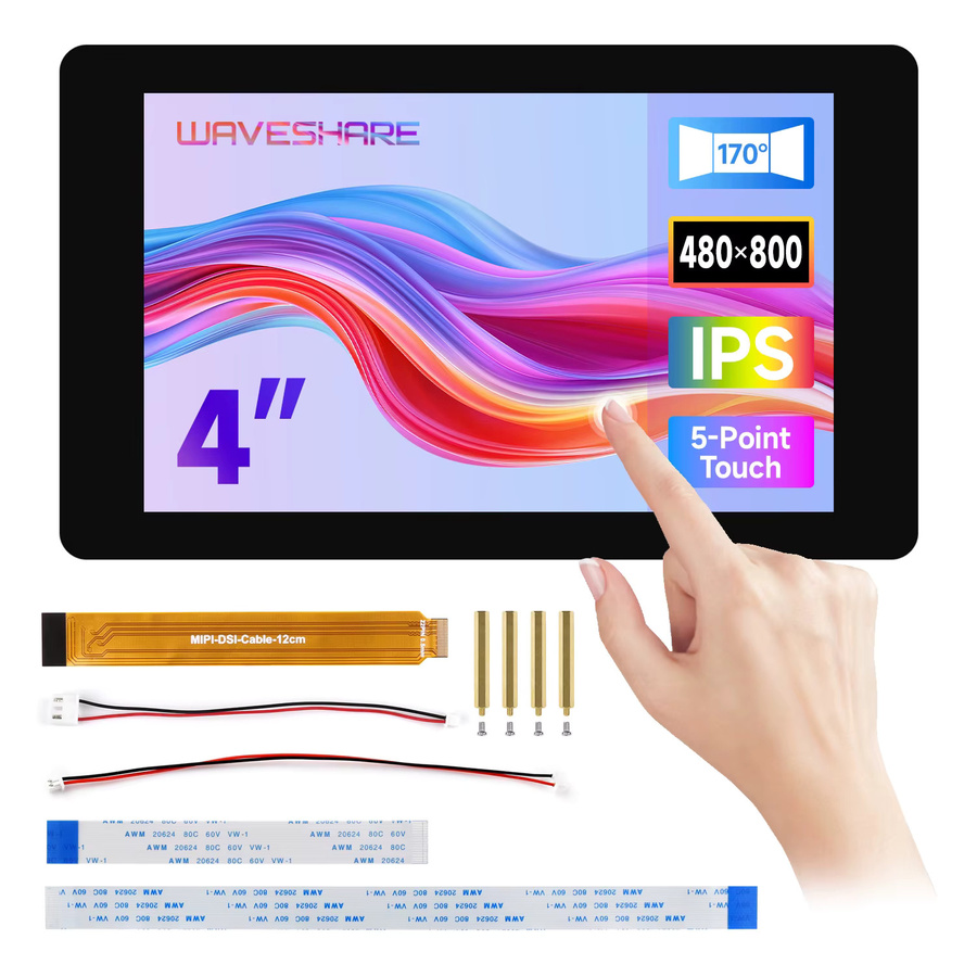 Waveshare 4/4,3 Zoll DSI kapazitives IPS-Touch-Display in Schwarz mit 480x800 Auflösung und gehärtetem Glas - Bild 3