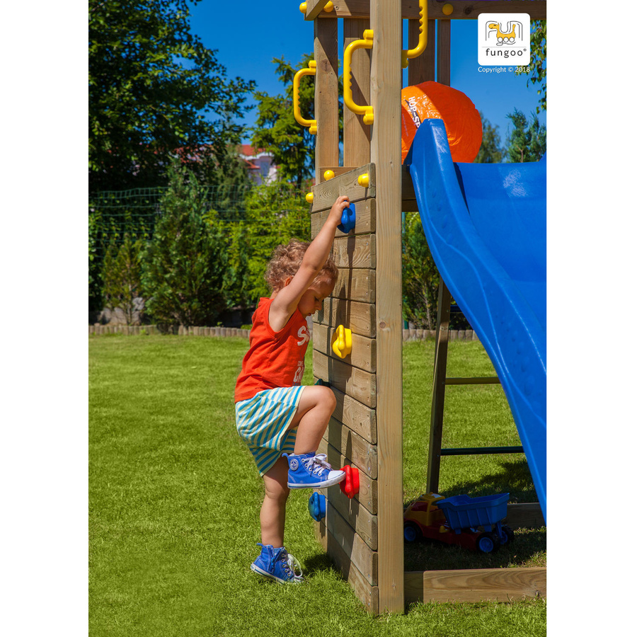 Fungoo Spielturm Carol 2 Klettergerüst mit Rutsche, Schaukel und Kletterwand in Natur - Bild 3