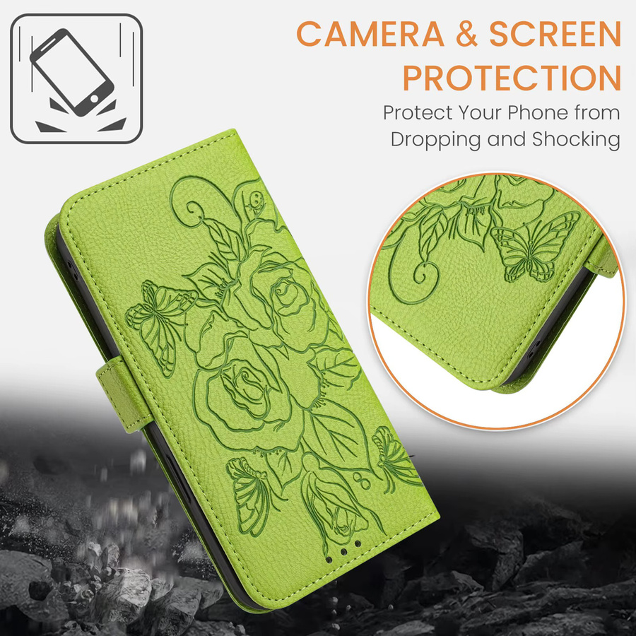 HKNR 3D Blumen Leder Handyhülle als Brieftaschen-Etui für Samsung Galaxy A06 A16 A26 A36 A56 A05s A15 A25 A35 A55 A04s A14 A24 A34 A54 in Grün - Bild 3