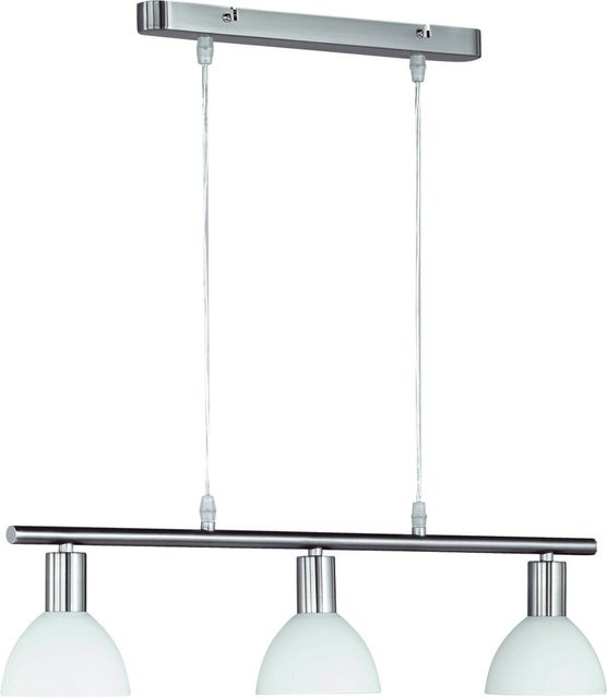 Reality Pendelleuchte Dallas in Nickel matt und Weiß aus Metall und Glas, B/H/T: 61 x 120 x 11 cm, E14, 3 Leuchtmittel - Bild 1