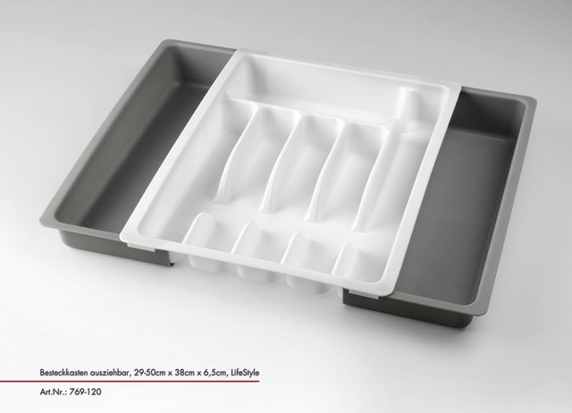 Besteckkasten Justinus ausziehbar, weiß, B/T/H: 38,0 x 50,0 x 6,5 cm - Bild 1