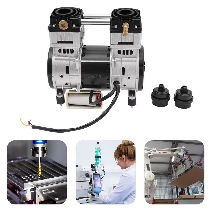 CNCEST Luftkompressor-Pumpenkopf 1500W 220V in Silber mit 140L/min, Doppel-Schalldämpfer und Kühlventilator - Bild 3