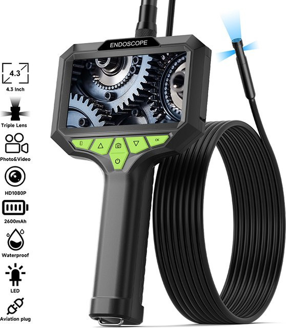 ENWOR Handheld-Endoskop Kamera mit 1,3-Zoll-Bildschirm, 1080p HD, 5MP Autofokus und austauschbarem Single, Dual oder Triple Objektiv in Schwarz - Bild 1