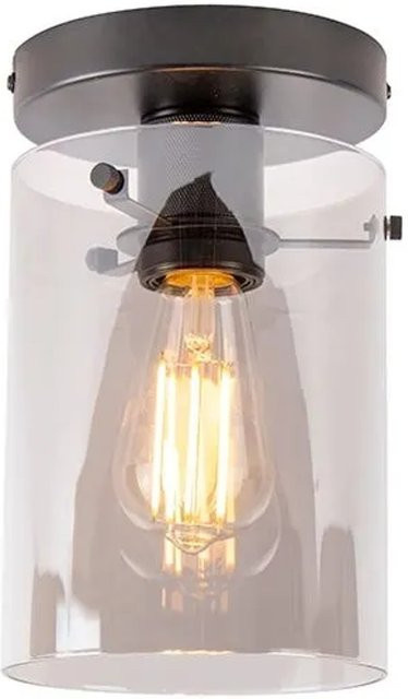 QAZQA Design Deckenleuchte Schwarz mit Rauchglas Kuppel und E27 Fassung - Bild 1