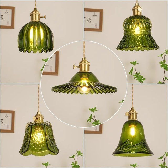 JIANKEXING LED Kronleuchter Nordic Retro Design in Grün aus Glas als Pendelleuchte für Wohnräume und Bars - Bild 1