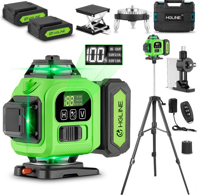 HGLINE 16-Linien Laser-Nivelliergerät mit 360 Grad horizontaler und vertikaler Ausrichtung, grüner Laser, inklusive 6000mAh Akku - Bild 1