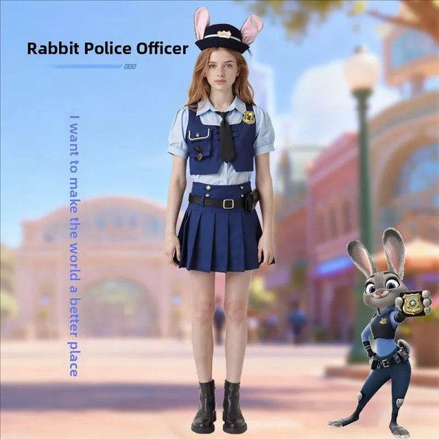 HHYRCOS Anime Zoo Cosplay Kostüm, Kurzarm-Weste Minirock Offizier, Polizei, Blau - Bild 1
