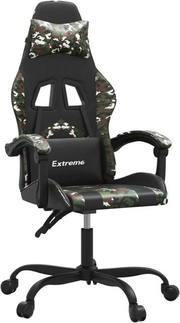 vidaXL Gaming-Stuhl drehbar in Schwarz und Tarnfarben aus Kunstleder mit Kopfstütze und Rollen - Bild 1