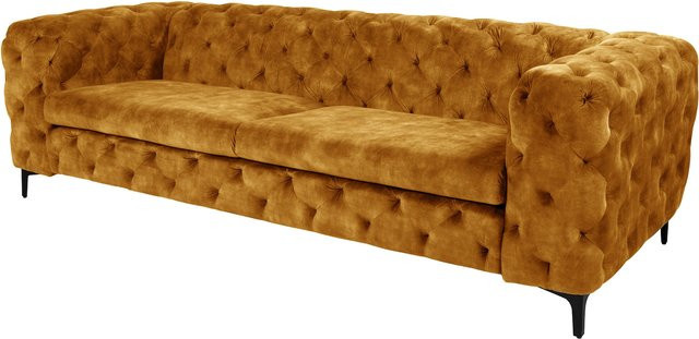 riess-ambiente Chesterfield Sofa MODERN BAROCK 3-Sitzer aus Samt in Senfgelb mit Federkern, Breite: 235 cm - Bild 1
