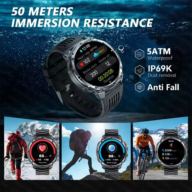 BOXUXING Smartwatch, T-REX3 Ultra, 1,7 Zoll AMOLED, 10 ATM, Herren, Schwarz - Bild 4