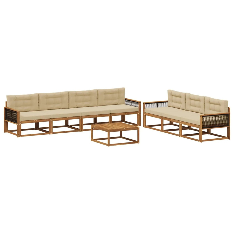 vidaXL Outdoor-Sofagarnitur aus Akazienholz mit Kissen in Natur und Beige, 8-teiliges Set mit Tisch, UV-beständig und wetterfest - Bild 2