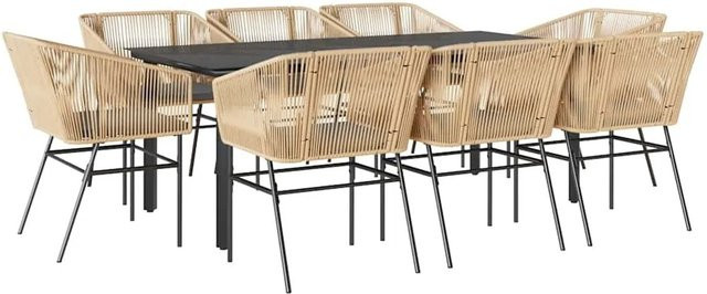 vidaXL 9-teilige Garten-Essgruppe aus Poly Rattan mit Glasplatte und Kissen in Braun - Bild 1