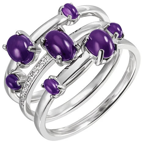 Colfem Ring Damen, 925 Sterling Silber, Amethyst-Cabochons, lila, Zirkonia, Größe 9 - Bild 1