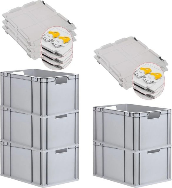 PROREGAL Spar Set 5x Eurobox Nextgen Economy mit Scharnierdeckel und gelben Schiebeschnappverschlüssen, Grau/Gelb, H x B x T: 32 x 40 x 60 cm, 65 Liter - Bild 1