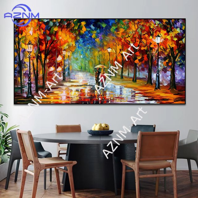Abstrakte Leinwandkunst AZNM Regnerische Gartenlandschaft als modernes Wandbild in Mehrfarbig - Bild 1