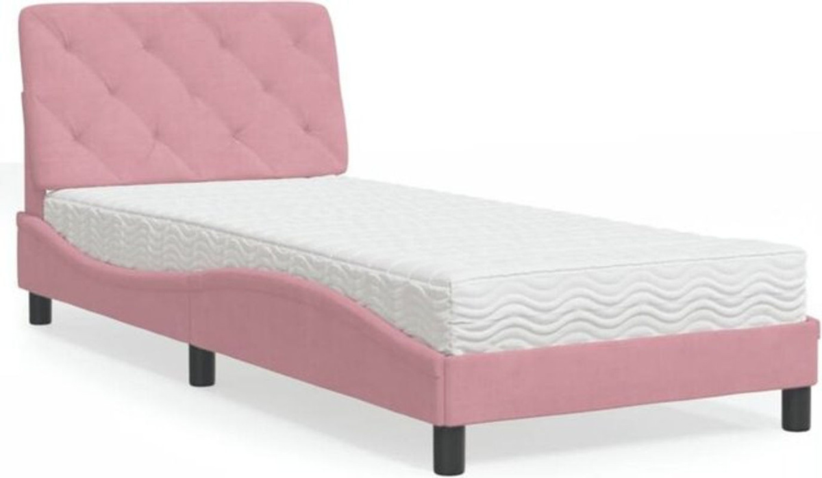 Modernes Polsterbett mit Matratze von Vidaxl in Rosa und Weiß aus Samt, B/T: 90 x 200 cm - Bild 1