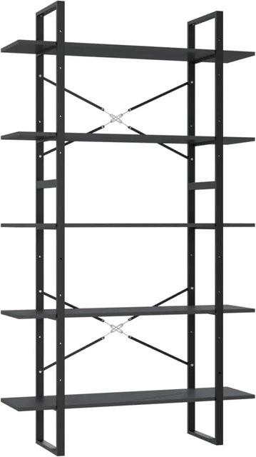 vidaXL Bücherregal im Industrial Design aus Metall und MDF, 5 Fächer, Grau/Schwarz, B/T/H: 100 x 30 x 175 cm - Bild 1